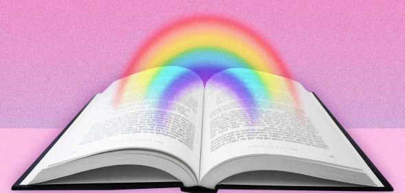 An open dictionary of LGBTQ+ terms and their meanings with a Pride rainbow shining from the pages