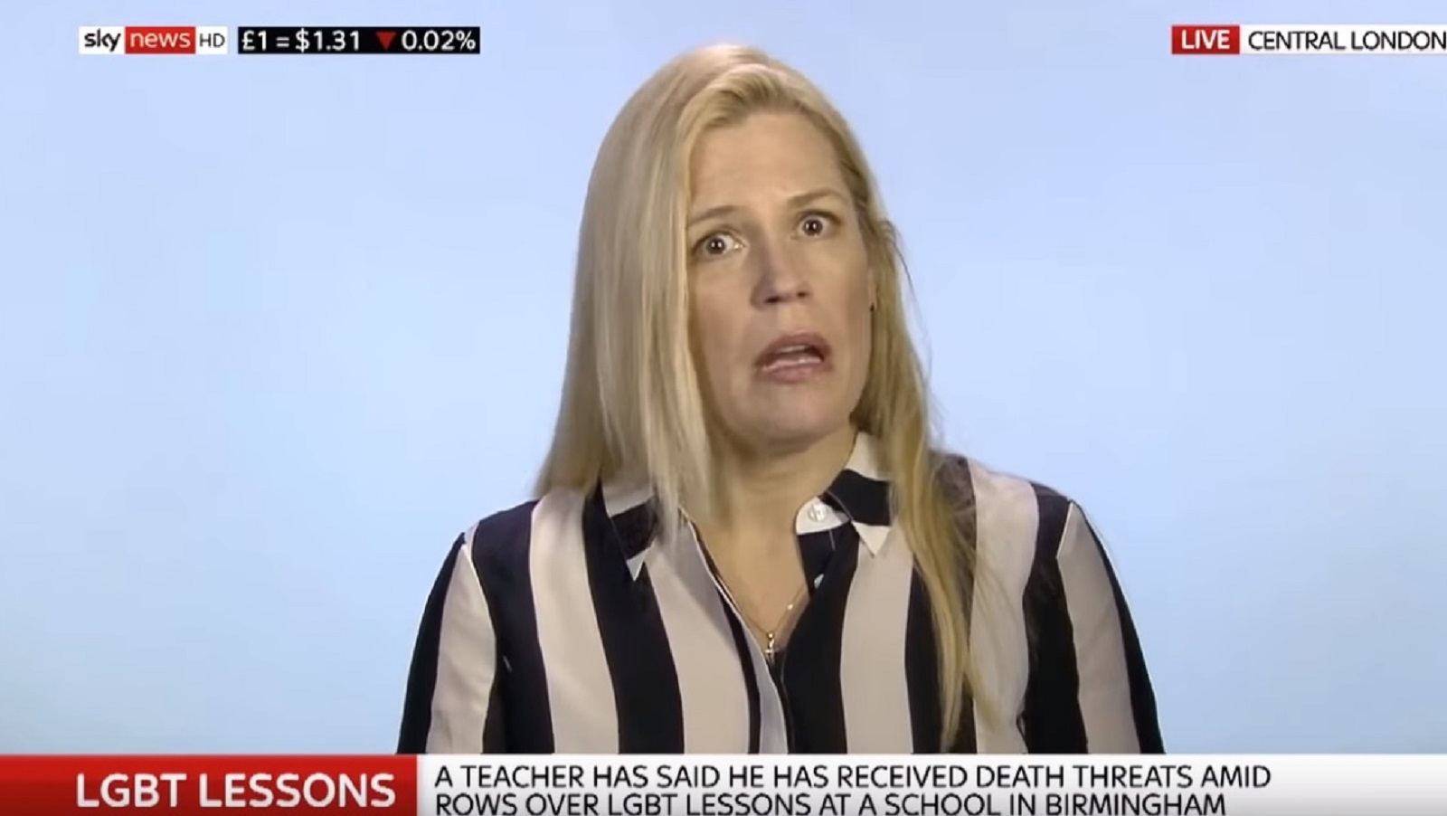 Caroline Farrow appearing on Sky News to oppose LGBT+ inclusive education