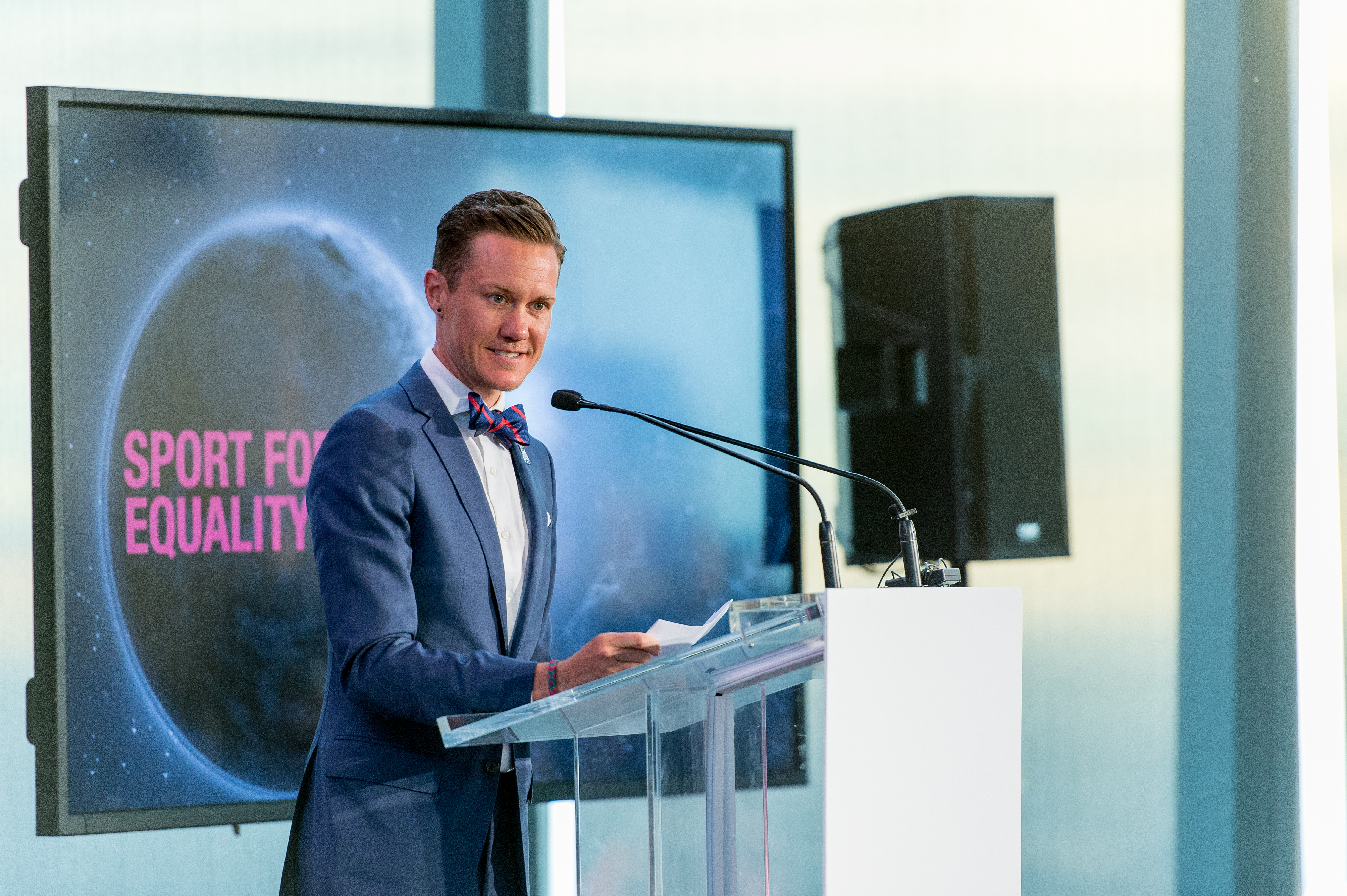 Chris Mosier presents the Sport for Equality Award during the Beyond Sport Global Awards on July 26, 2017 in New York City. 