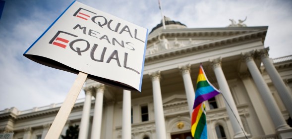 State Equality Index: Supporters rally on the steps of the State Capitol November 22, 2008 in Sacramento, California.