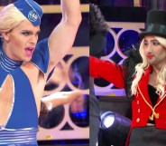 Antoni Porowski and Tan France as Britney Spears on Lip Sync Battle