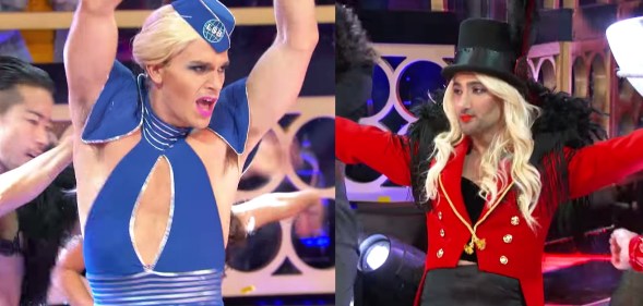 Antoni Porowski and Tan France as Britney Spears on Lip Sync Battle