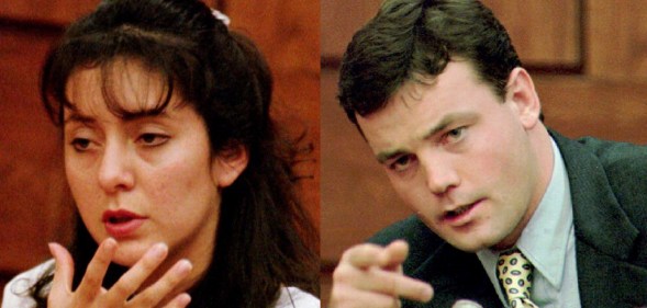 Lorena and John Bobbitt court photos shown side by side after wife cut off husban's penis.