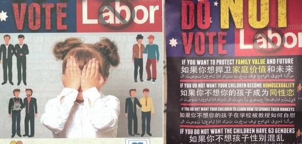 Homophobic flyers appear ahead of Sydney election.