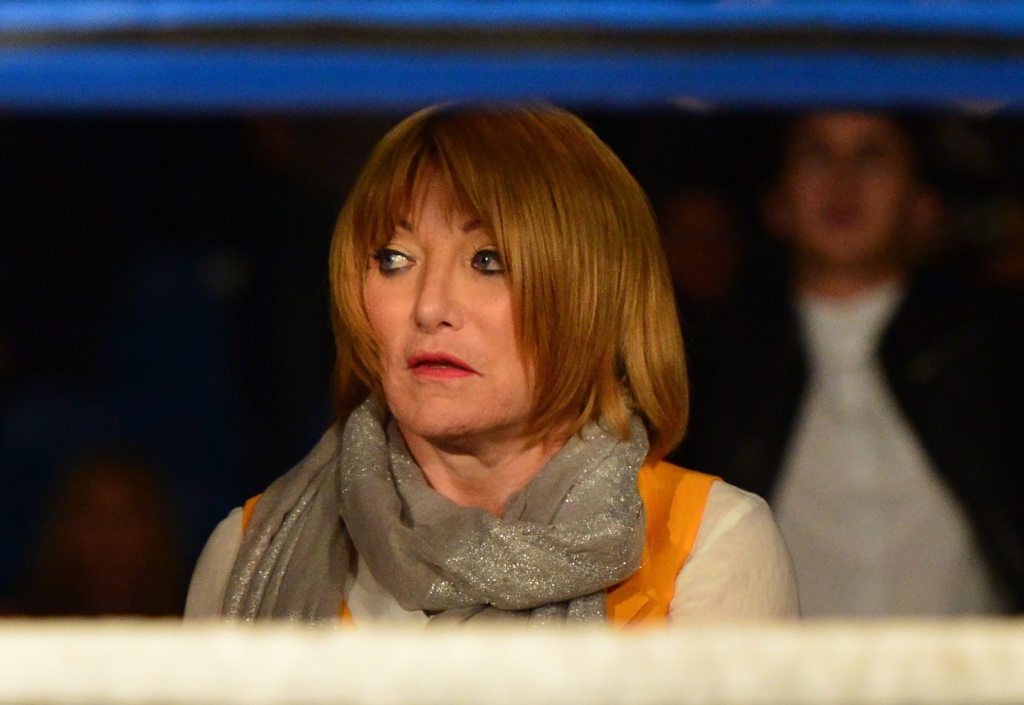 GLASGOW, SCOTLAND MAY 23 : Fight promoter Kellie Maloney watches on as Gary Cornish of Scotland takes on Zoltan Csala of Hungary during the IBO intercontinental championship match up at Glasgow?s Bellahouston Leisure Centre on May 23, 2015 in Glasgow, Scotland. (Photo by Mark Runnacles/Getty Images)