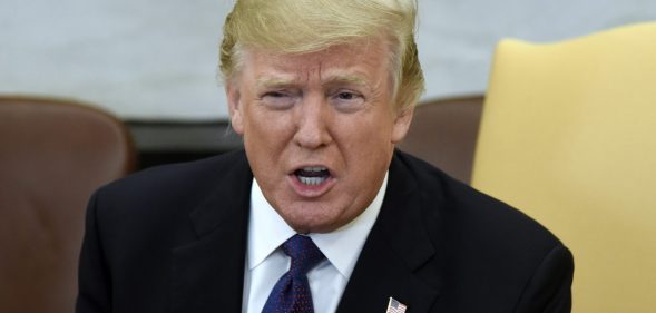 WASHINGTON, D.C. - JANUARY 16: U.S. President Donald Trump speaks during a meeting with President Nursultan Nazarbayev of Kazakhstan in the Oval Office of the White House January 16, 2018 in Washington, DC. (Photo by Olivier Douliery-Pool/Getty Images)