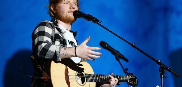 PERTH, AUSTRALIA - MARCH 02: Ed Sheeran interacts with concert-goers during his concert on the opening night of his Australian tour at Optus Stadium on March 2, 2018 in Perth, Australia. (Photo by Paul Kane/Getty Images)