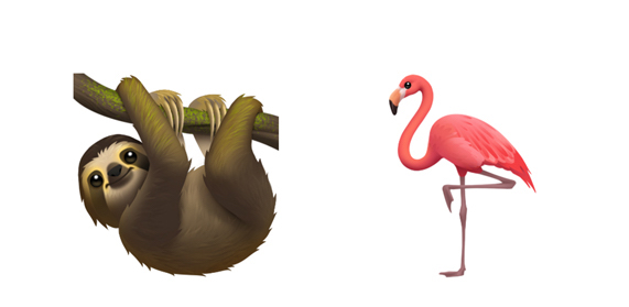 Sloth and flamingo emoji.