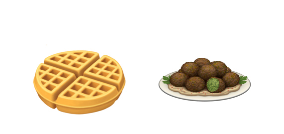 Falafal and houmous and waffle emoji.