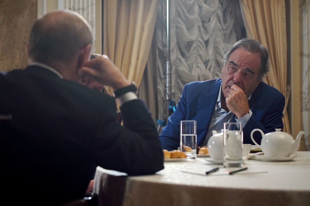 US film director Oliver Stone during an interview with the President of Russia Vladimir Putin in the Moscow Kremlin.