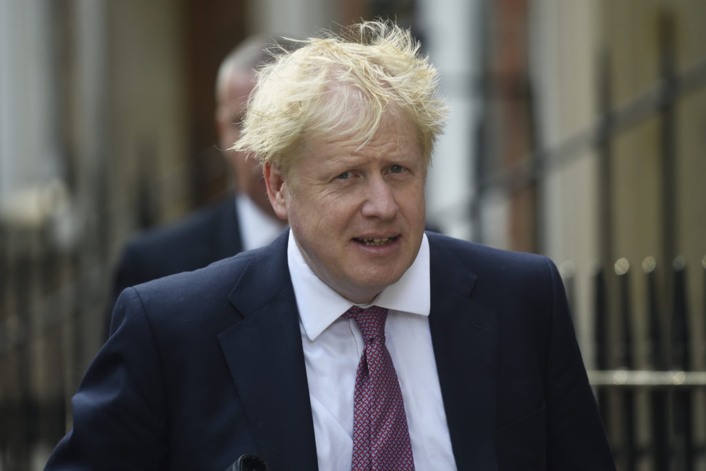 Conservative leadership favourite Boris Johnson arrives at his office on July 22, 2019 in London, England.