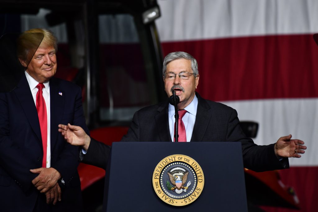 US President Donald Trump is introduced by Republican Ambassador to China Terry Branstad