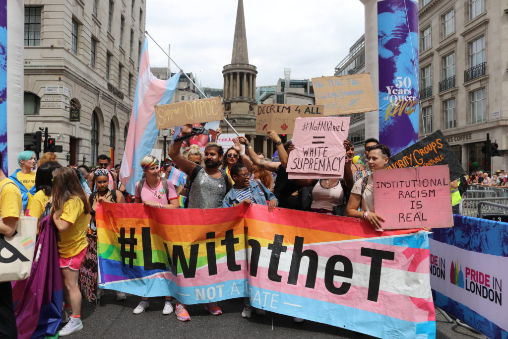 L With The T protesters lead the Pride in London parade