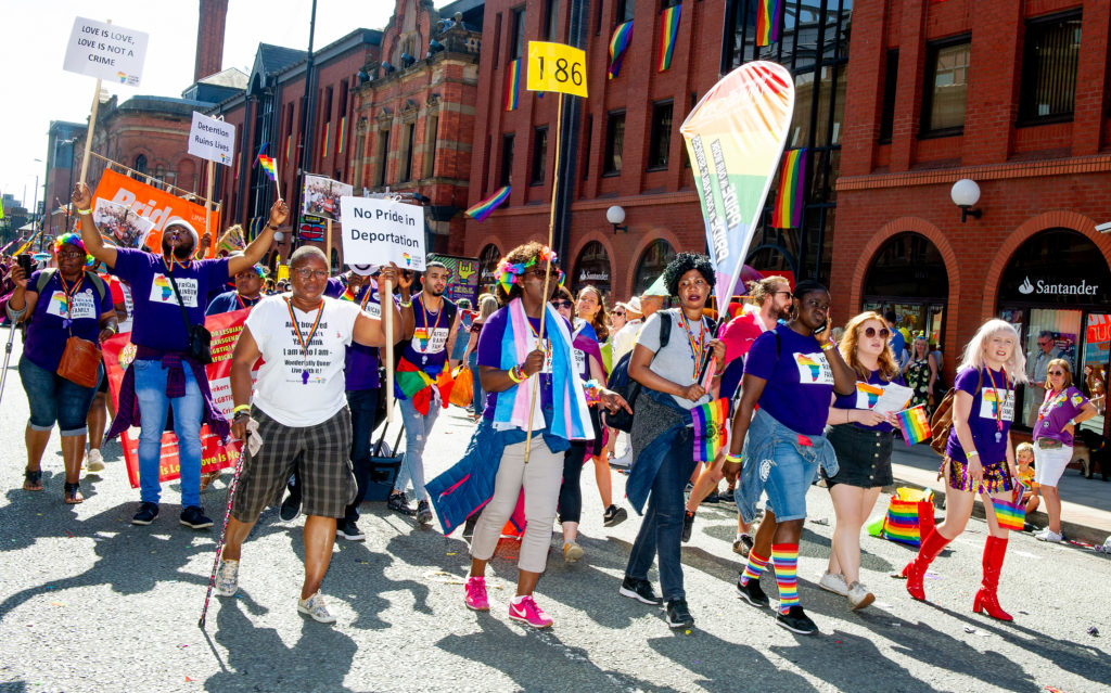 Parade goers enjoy Manchester Pride 2019 on August 24, 2019 in Manchester, England. 