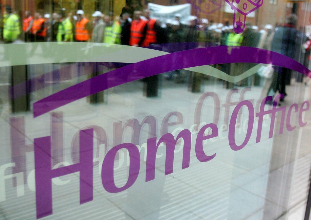 The window of the Home Office in central London on January 23, 2008