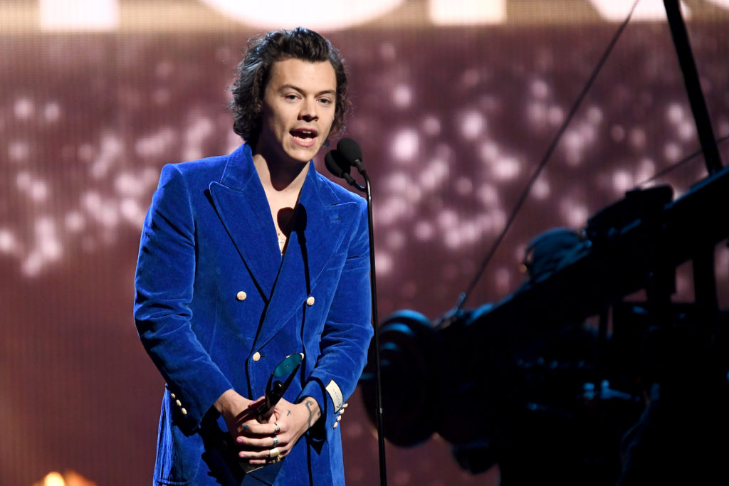Harry Styles speaks onstage at the 2019 Rock & Roll Hall Of Fame Induction Ceremony - Show at Barclays Center on March 29, 2019 in New York City.