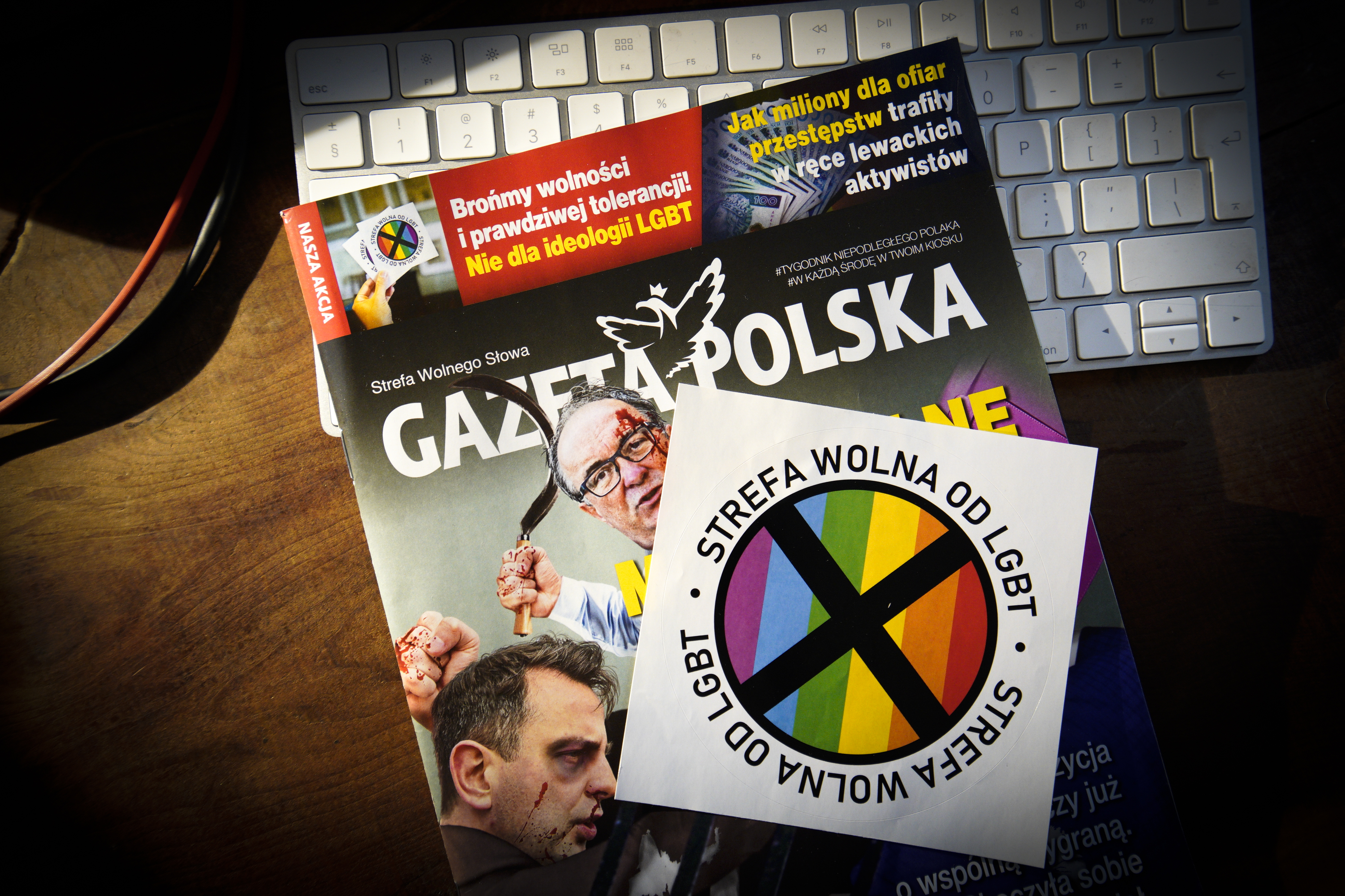 The conservative Polish Gazeta Polska magazine is including 'LGBT-free zone' stickers inside its weekly edition amid rising tensions between LGBT activists and a conservative Christian movement supported by the country's right-wing ruling party.