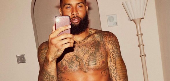 Odell Beckham Jr taking a toples selfie