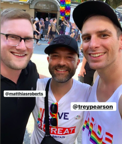 Joshua Harris posted a selfie with Everyday Sunday singer Trey Pearson and Queerology podcast host Matthias Roberts