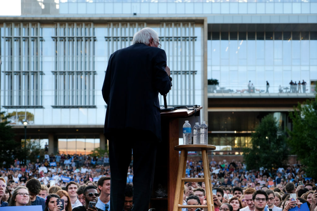 Senator Bernie Sanders campaigns at the University of North Carolina in Chapel Hill campus. (Preston Ehrler/SOPA Images/LightRocket via Getty Images)
