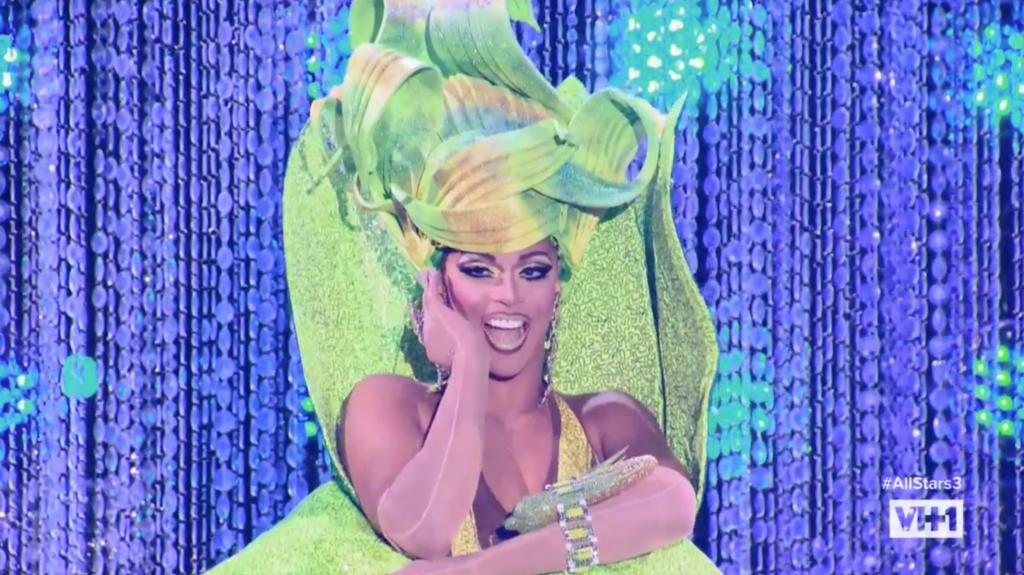 RuPaul's Drag Race Shangela's wigs on wigs on wigs look.