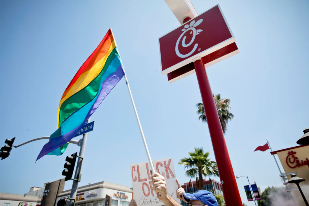 Chick-fil-As in the US has been a site of protest for many LGBT+ people. (Tibrina Hobson/FilmMagic)