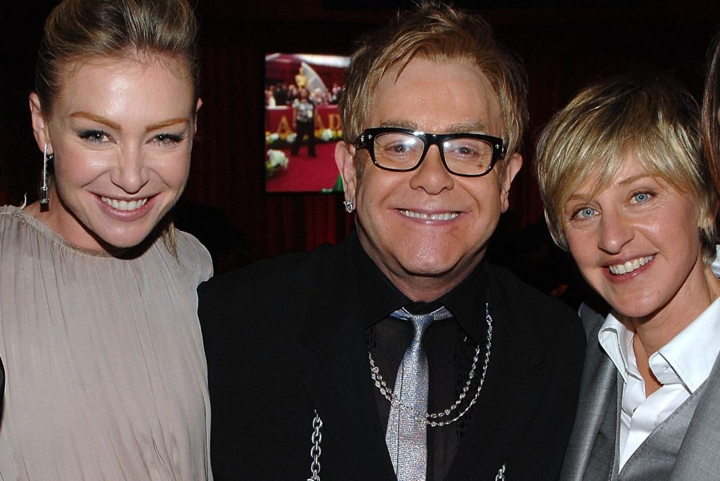 Elton John (C) with Portia de Rossi and Ellen DeGeneres