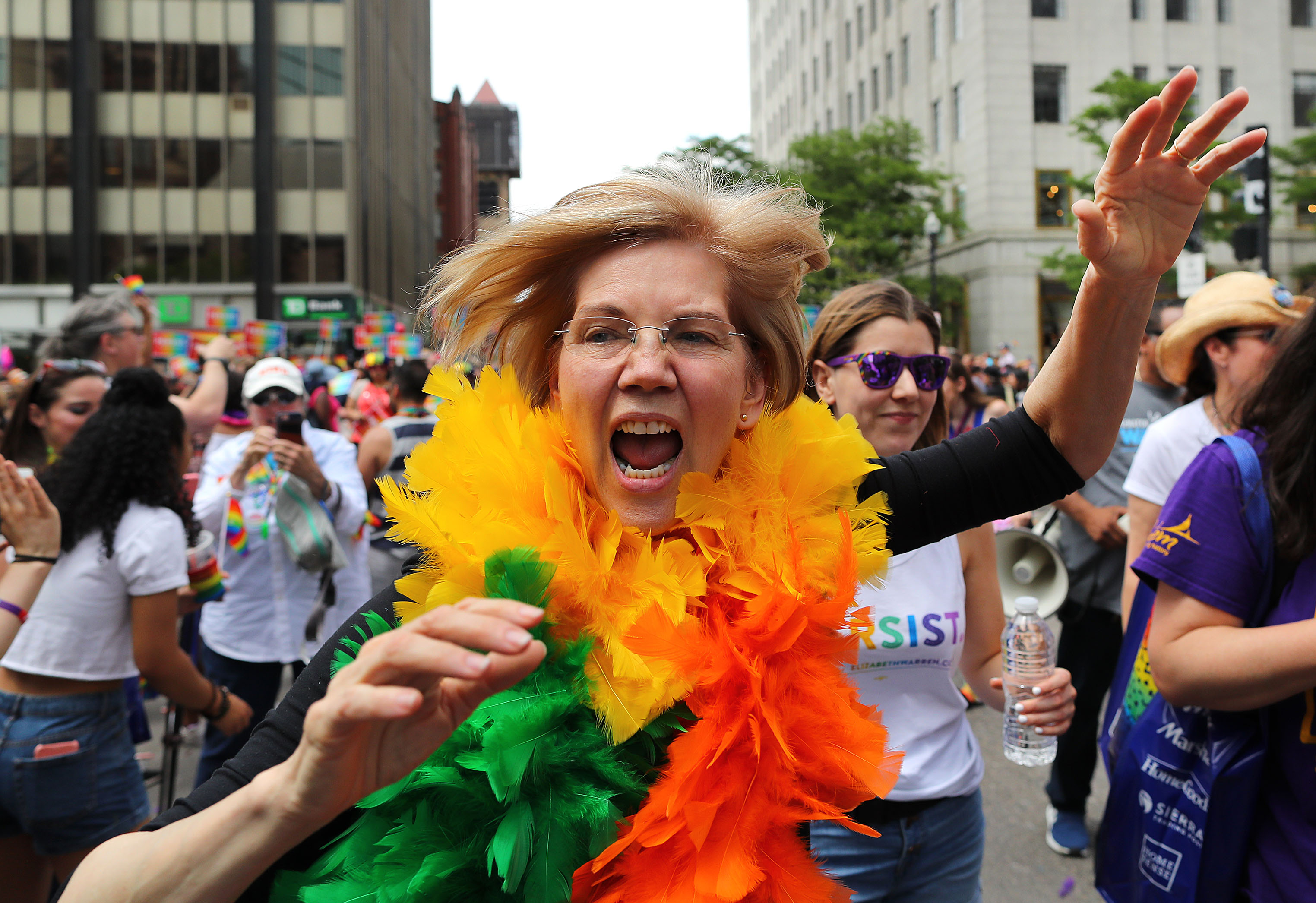 You could march with Elizabeth Warren at Pride in matching feather boas