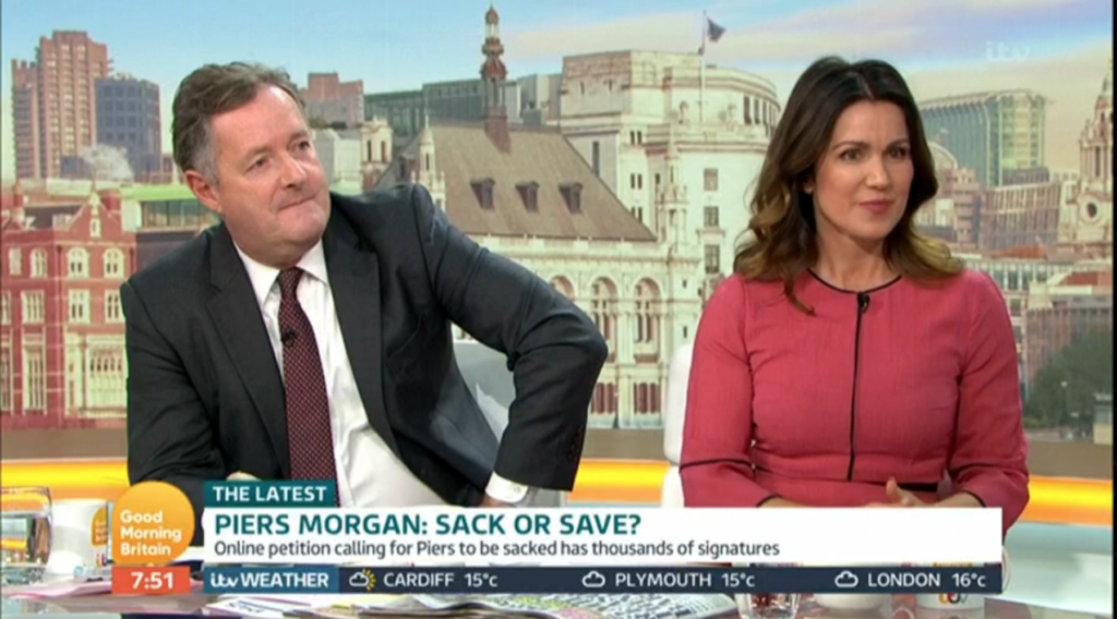 Piers Morgan (L) and co-host Susanna Reid. (Screen capture via ITV)