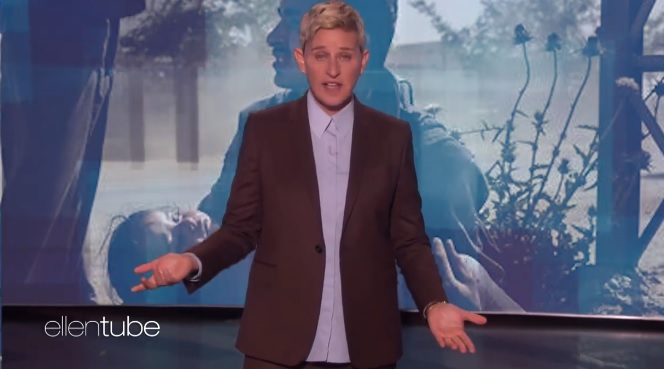 The video featured an Ellen DeGeneres monologue set against Iraq war atrocities.