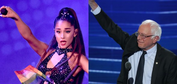 Ariana Grande apparently endorsing Bernie Sanders? We love the song. That song has restored our strength. (Kevin Winter/ via Getty Images for iHeartMedia/Alex Wong/Getty Images)