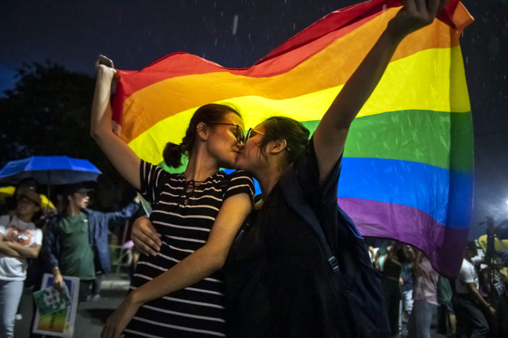 LGBT+ people stage a protest march near the presidential palace to denounce President Rodrigo Duterte as they mark Pride Month. (Jes Aznar/Getty Images)