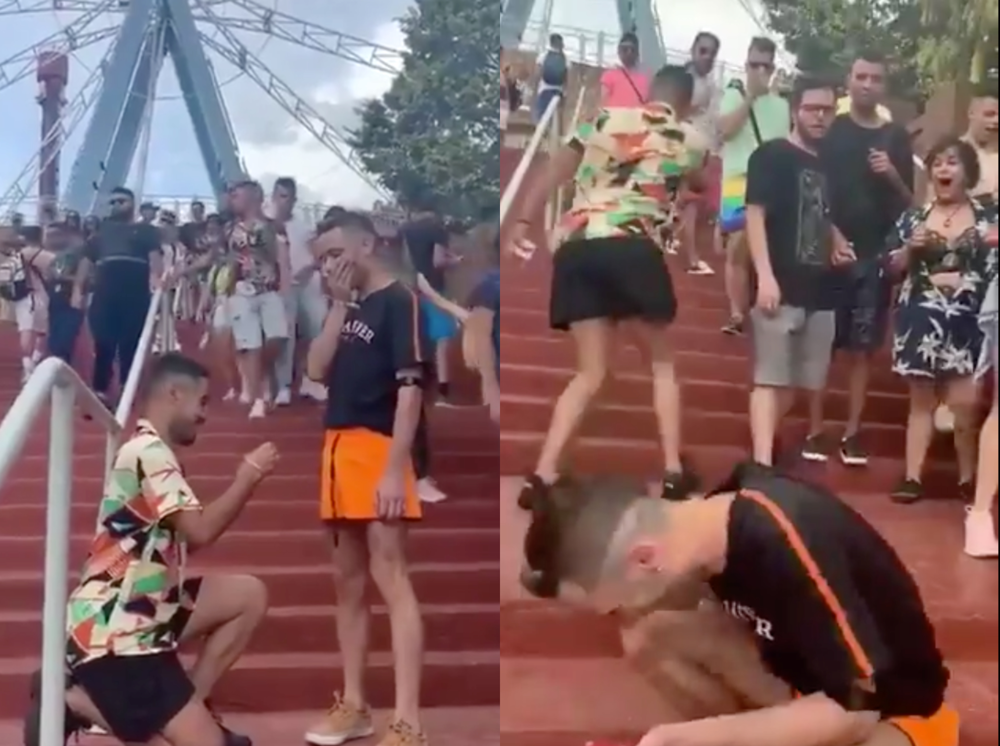 Gay couple surprise each other by proposing at same time in viral video