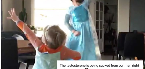 In an adorable video, Norwegian comedian Ørjan Burøe donned a Disney princess dress to dance with his son, but was targeted by a Trump supporter as a result. (Screen capture via Instagram)