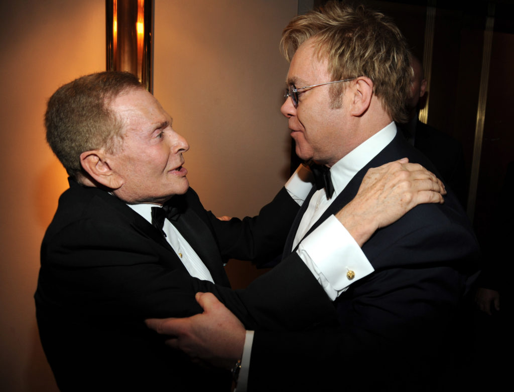 Jerry Herman and Elton John pose outside the press room during the 63rd Annual Tony Awards at Radio City Music Hall on June 7, 2009 in New York City. (Kevin Mazur/WireImage)
