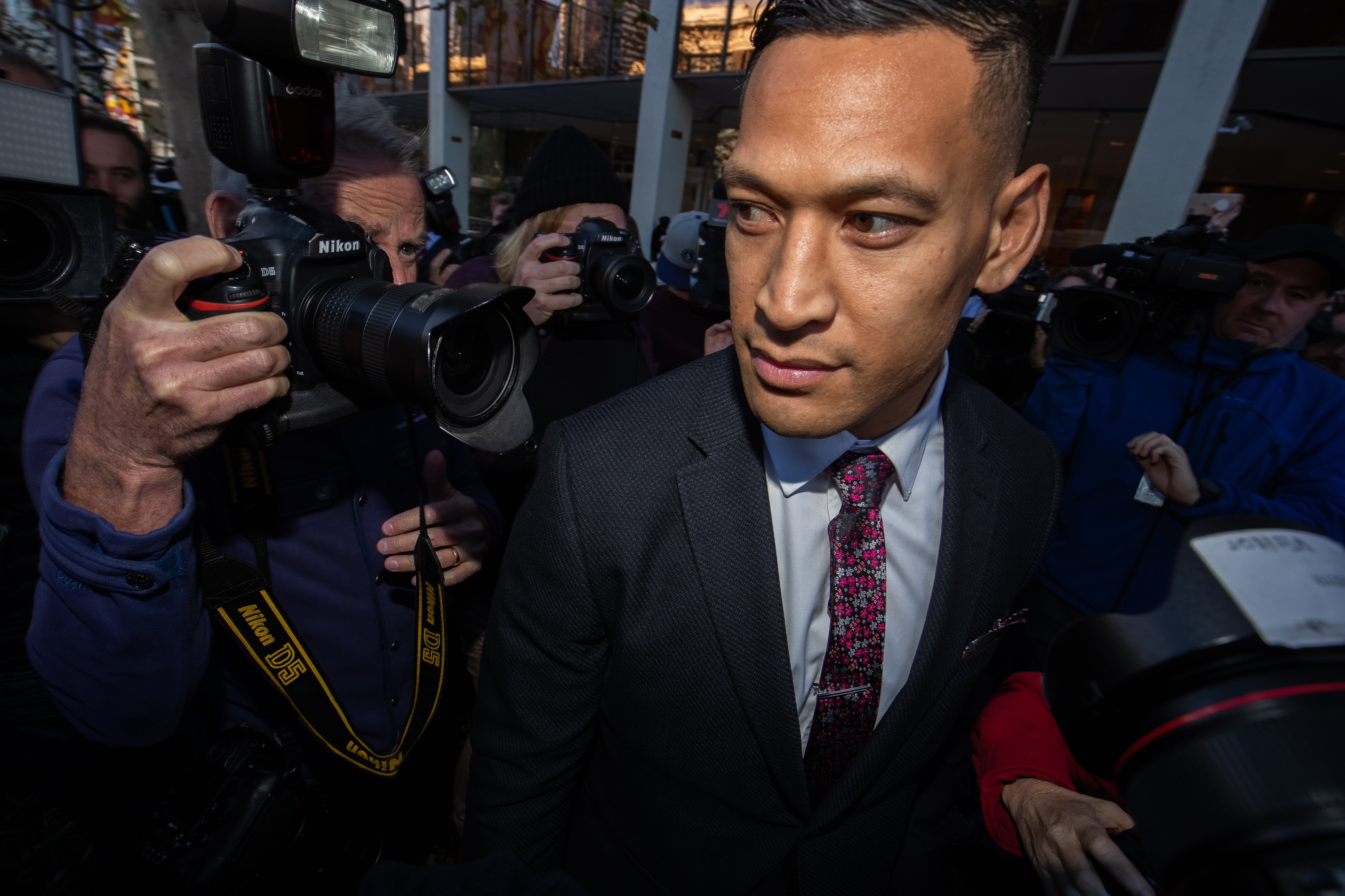 Israel Folau departs his conciliation meeting with Rugby Australia at Fair Work Commission on June 28, 2019 in Sydney.