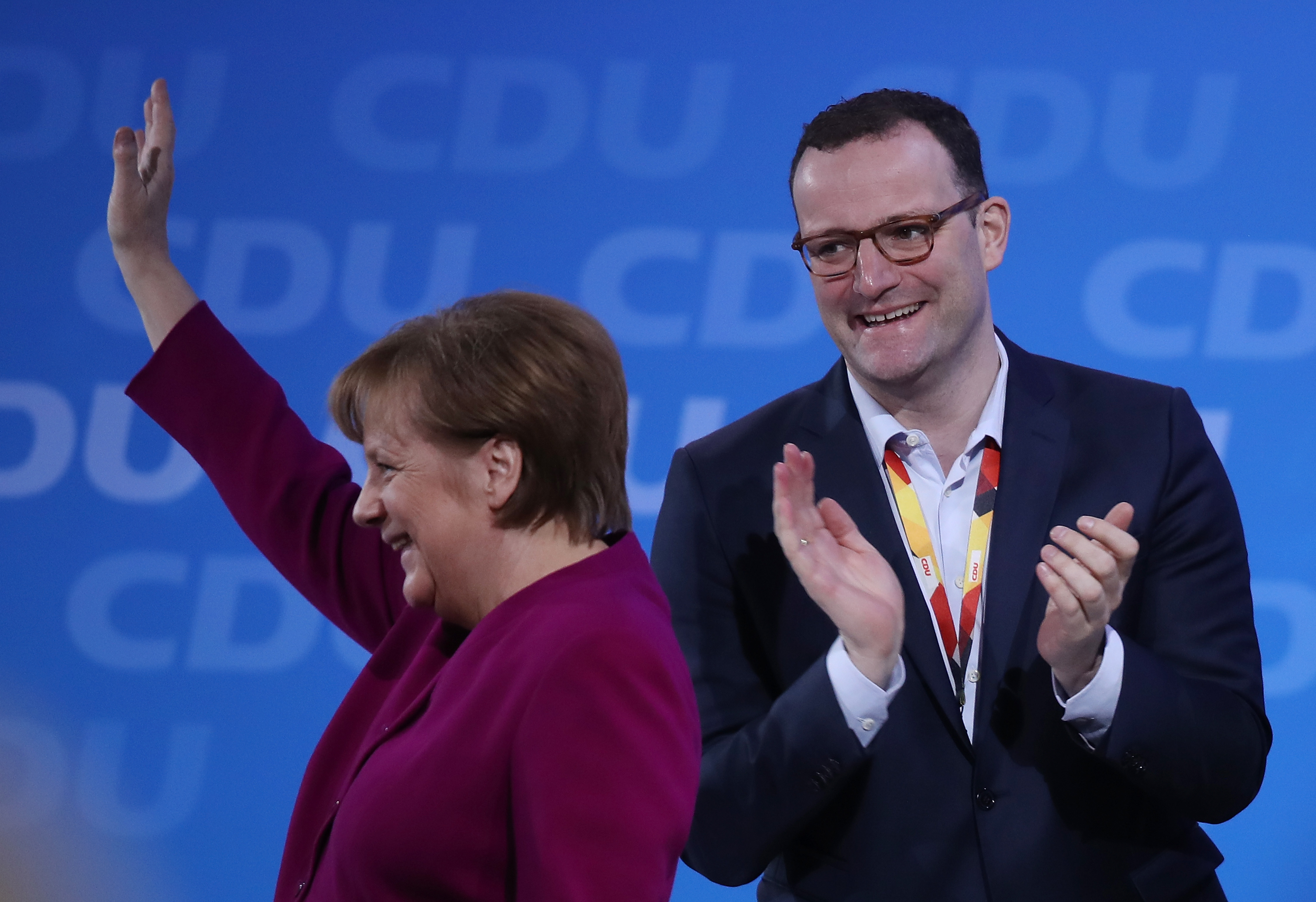 Chancellor of Germany Angela Merkel with health minister Jens Spahn