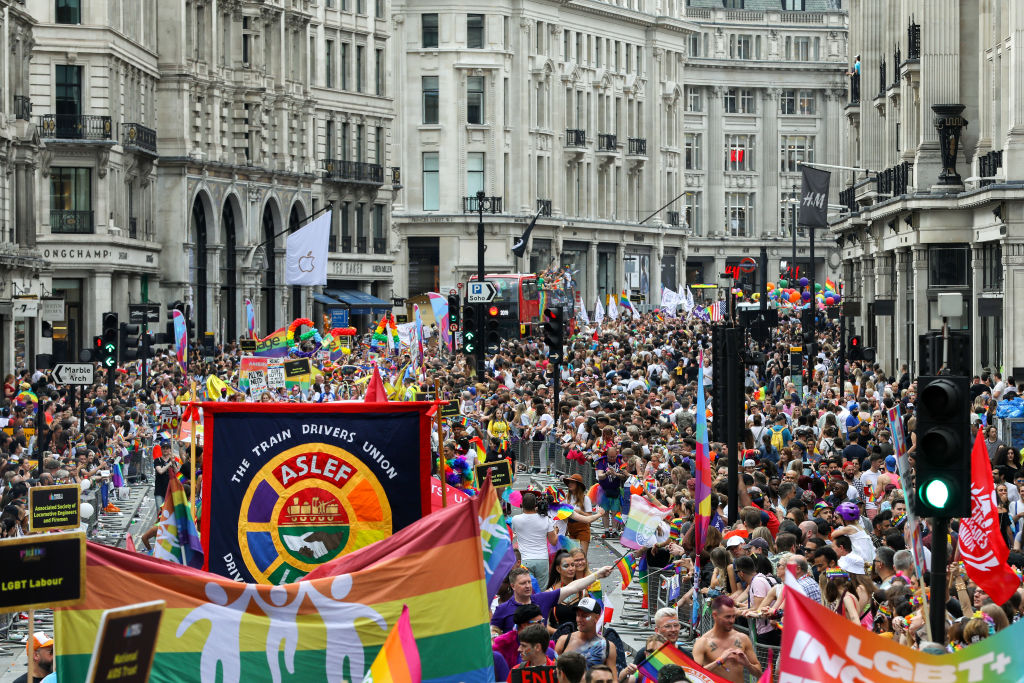 A general view of the parade during Pride in London 2019 