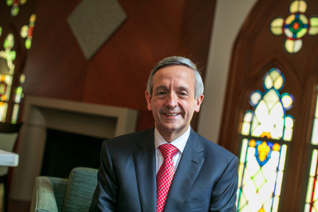 Robert Jeffress poses for a portrait after service at First Baptist Dallas church in Dallas, Texas. (Photo by Ilana Panich-Linsman for The Washington Post via Getty Images)
