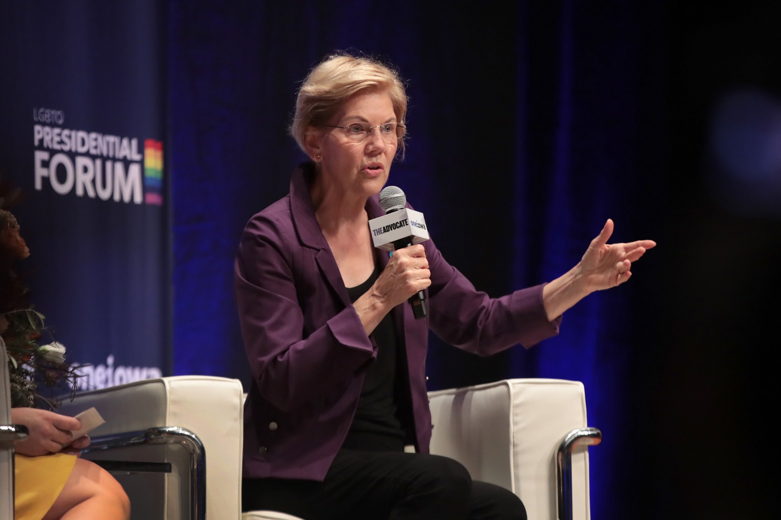 Democratic presidential candidate Massachusetts Senator Elizabeth Warren speaks at an LGBTQ presidential forum on September 20, 2019 in Cedar Rapids, Iowa.