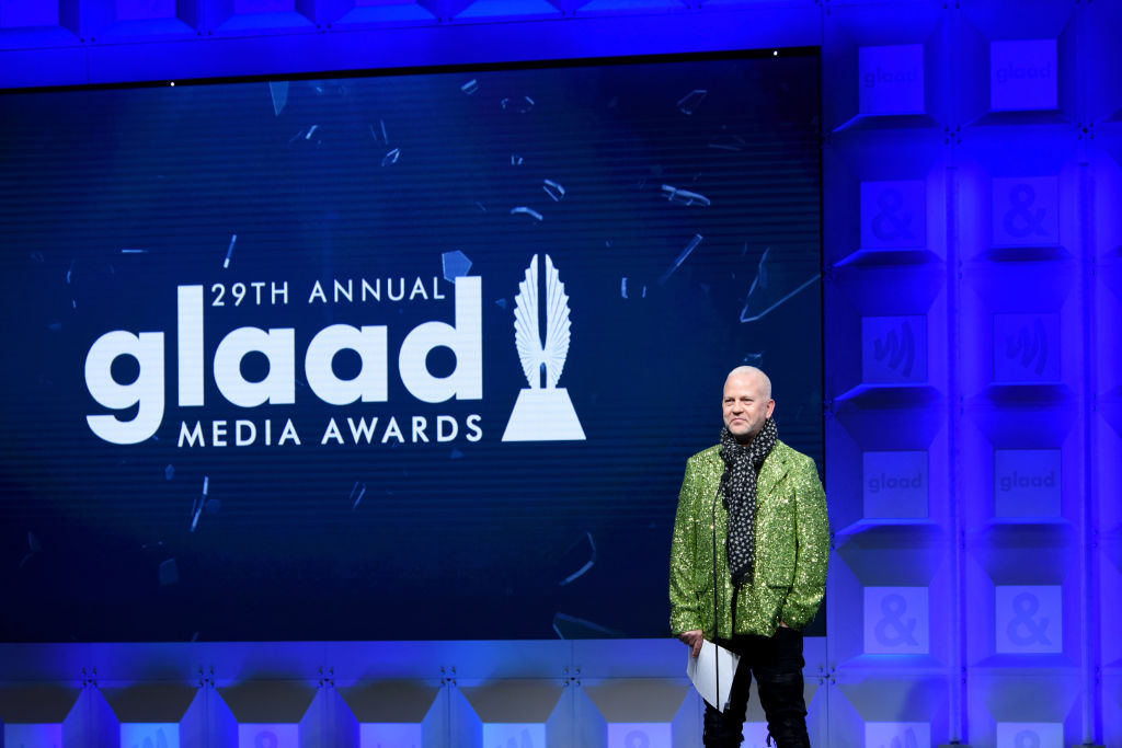 Ryan Murphy speaks onstage at the 29th Annual GLAAD Media Awards at The Beverly Hilton Hotel on April 12, 2018.
