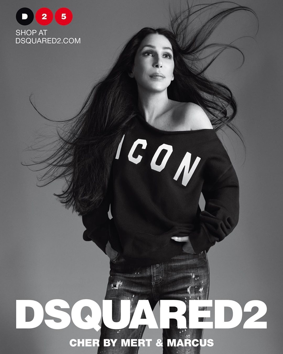 Cher has retweeted fans excited to spot the campaign's first billboards in New York City - teasing an ad for the DSquared2 campaign in Times Square