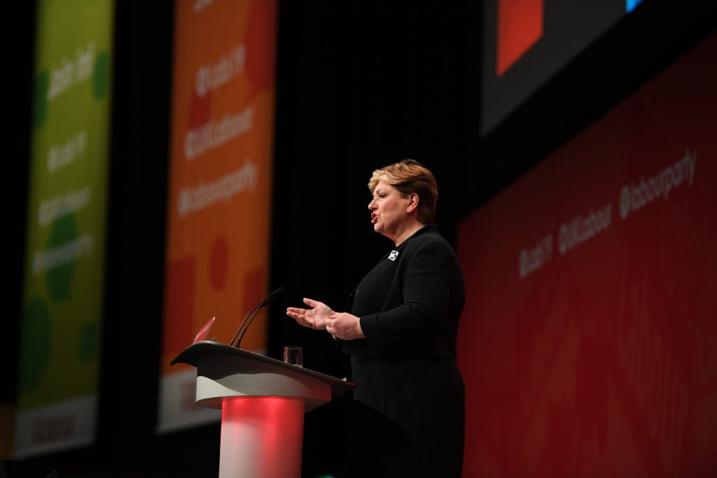Emily Thornberry addresses delegates on the third day of the Labour Party conference on September 23, 2019 in Brighton, England. (Leon Neal/Getty Images)