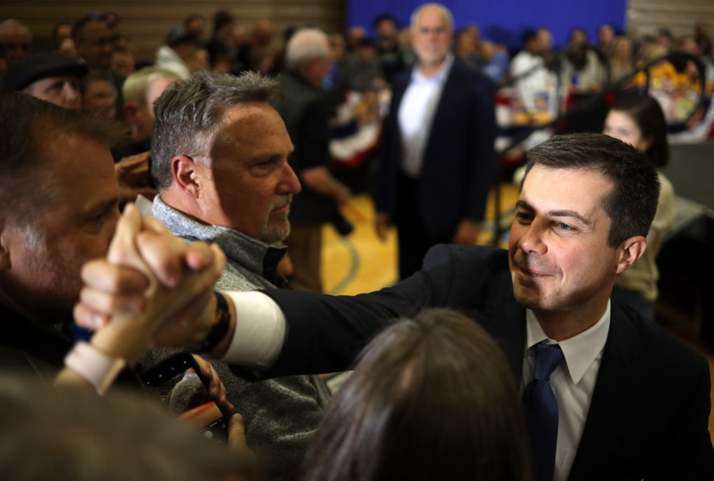 Pete Buttigieg has, at times, used his military service as a way to leverage policy proposals and connect to midwestern voters. (Win McNamee/Getty Images)