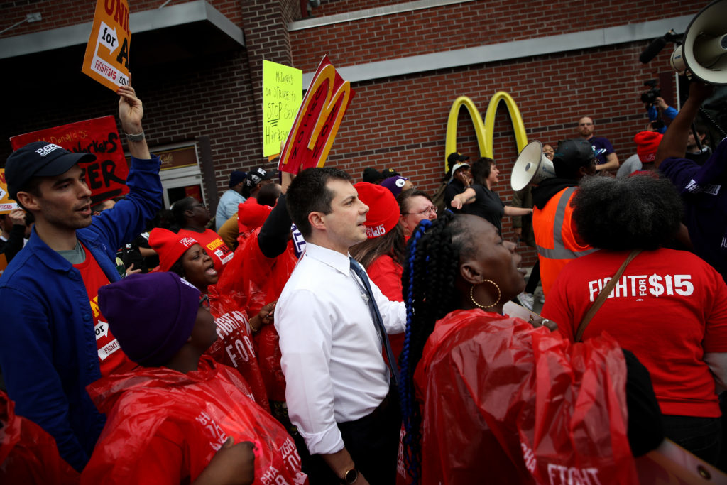 Pete Buttigieg marched with more than 100 protesters ahead of the South Carolina caucus. (Win McNamee/Getty Images)
