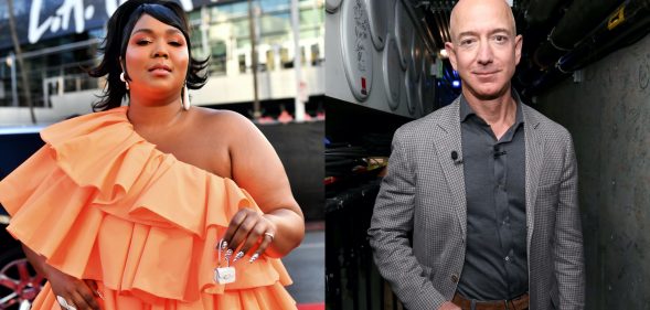 Lizzo and Jeff Bezos snapped a selfie together at the 2020 Super Bowl. (Emma McIntyre/Getty Images for dcp/ Phillip Faraone/Getty Images for WIRED25)