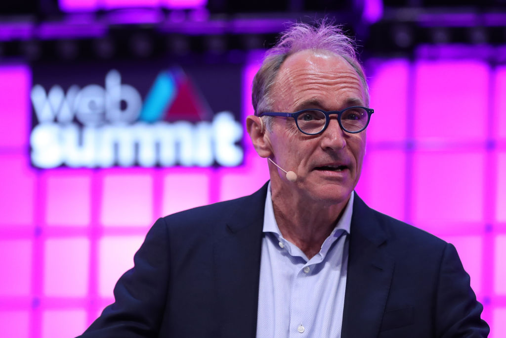 World Wide Web inventor Tim Berners-Lee speaks during the Web Summit 2018 