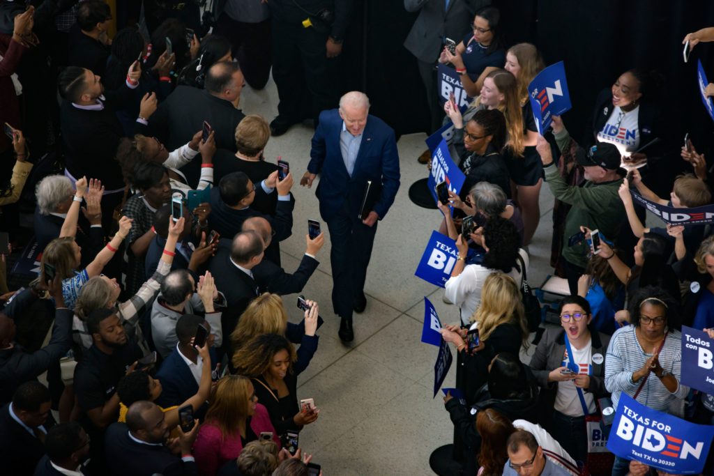 Presidential candidate Joe Biden, once considered a spent false, has since surged thanks to backings from former rivals. (MARK FELIX/AFP /AFP via Getty Images)