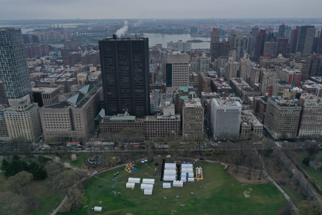An emergency field hospital was being constructed in Central Park in New York City. (Lokman Vural Elibol/Anadolu Agency via Getty Images)