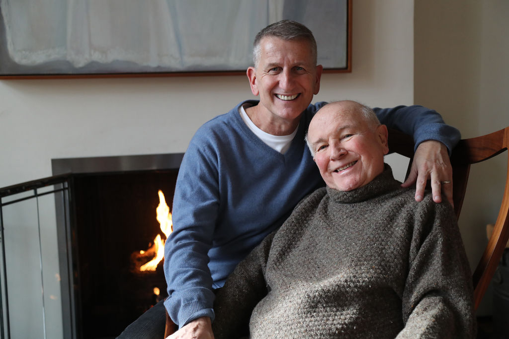 Playwright Terrence McNally and theatrical producer Tom Kirdahy in their home on March 2, 2020 in New York City.